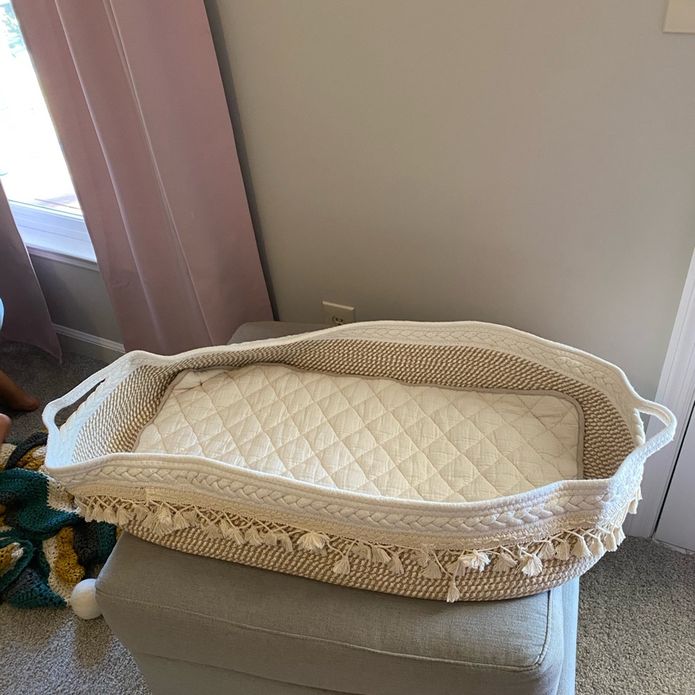 Cream Woven Baby Bassinet with Tassels